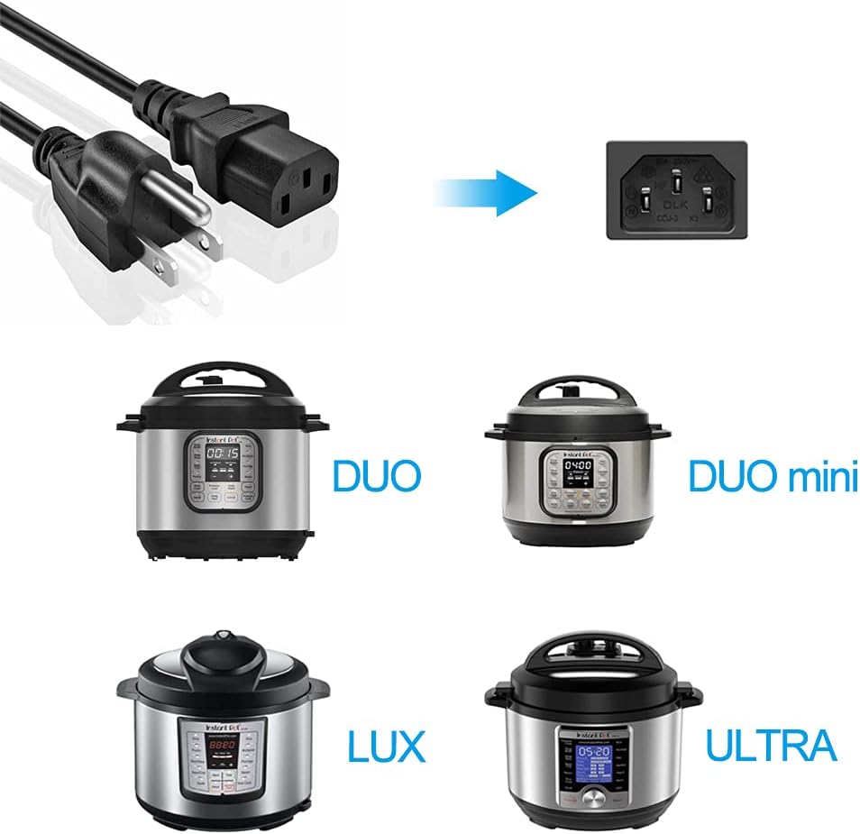 Power Cord Cable Compatible for Instant Pot Electric Pressure Cooker, Rice Cooker, Power Quick Pot, Microwave, Soy Milk Maker, and More Kitchen Appliances 3 Prong Replacement Power Cable-UL