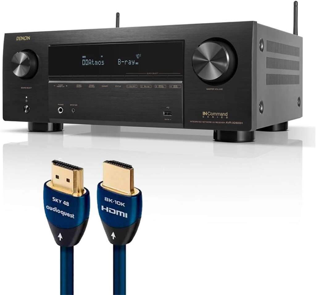 Denon AVR-X2800H 7.2 Channel 8K Receiver with AudioQuest Sky 3m HDMI Cable