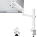 Single Monitor Arm Holds 4.4-22lbs, Monitor Stand for Desk, Height Adjustable Monitors Mount for 32 27 24 22inch, Full-Motion Monitors Desk Mount with C-Clamp＆Grommet Base, Freelift White