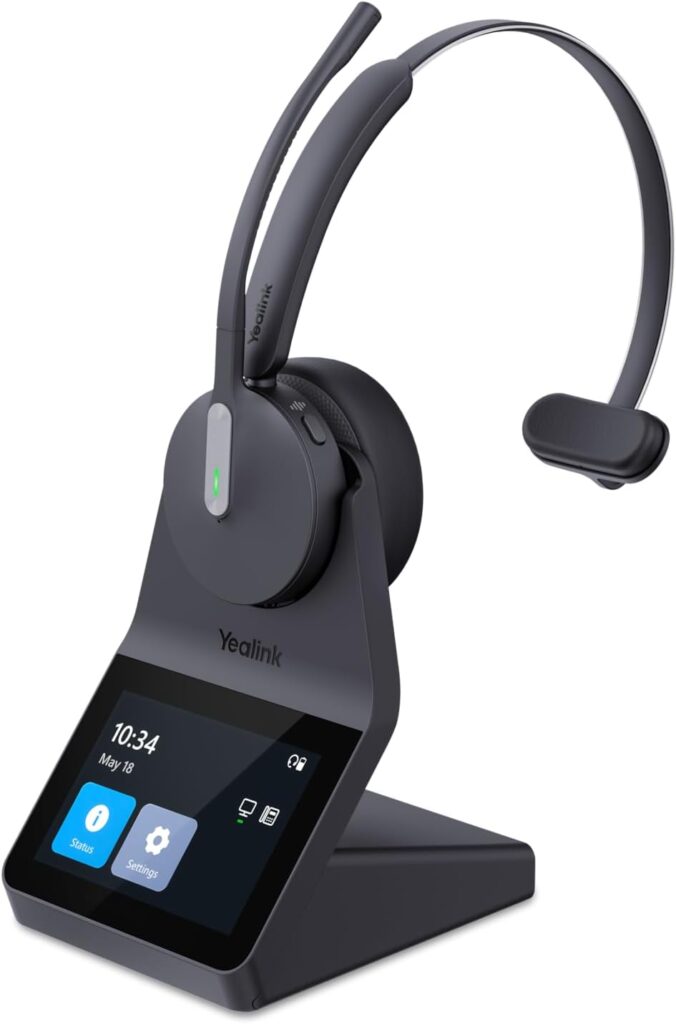 Yealink HA64 Pro Wireless DECT & Bluetooth Headset with Touch Screen for Office, Home, Desk Phone, Computer, Smartphone (Single Speaker)