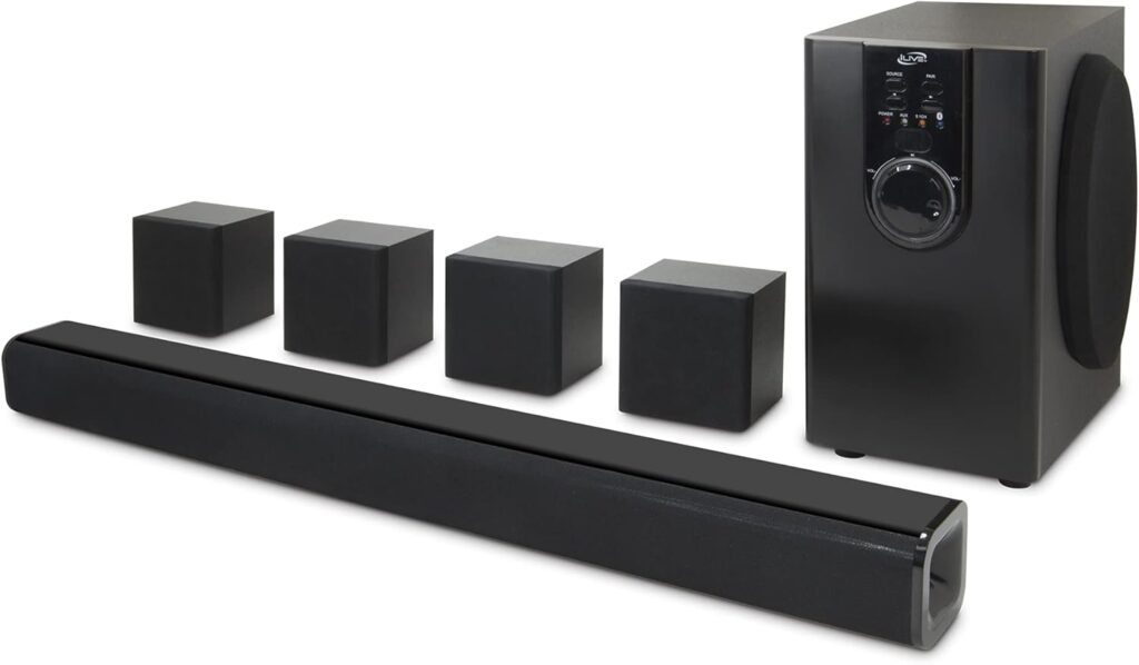 iLive Electronics 5.1 Home Theater System with Bluetooth, 6 Surround Speakers, Wall Mountable, Includes Remote, Black (IHTB159B)