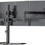 WALI Triple Monitor Stand, Free Standing Three LCD Monitor Fully Adjustable Desk Mount Fits 3 Screens up to 27 inch, 22 lbs Weight Capacity per Arm (MF003), Black