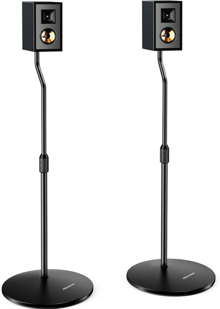Perlegear Speaker Stand Pair, 28” to 38” Height Adjustable Surround Sound Speaker Stands for Small Bookshelf, Satellite Speakers, and Studio Monitors up to 5lbs, Tool-Free Floor Speaker Stand, PGSS11