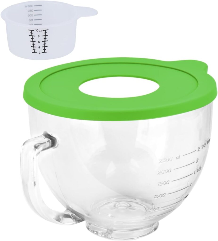 Glass Bowl Compatible With KITCHENAID 4.5/5 QT Tilt-Head Stand Mixer,with Lid Measurement Markings,Allows Placing it in the Microwave and Refrigeratr