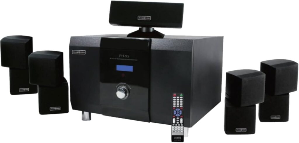 5.1 Channel Home Theater System with 10″ Subwoofer, 500W Peak Power, Bluetooth 5.0, FM Radio, Remote Control – for Movies/Music/Karaoke (5 Speakers + RCA/USB)