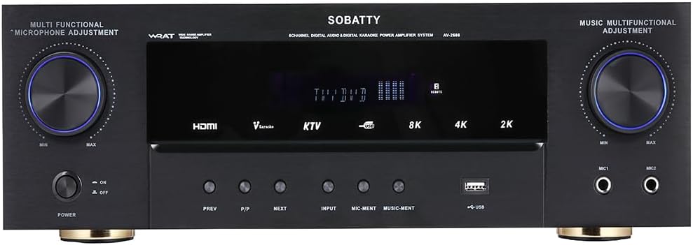 5.1 Channel 8K Ultra HD Stereo AV Home Theater Receiver Wireless BT Surround Sound Stereo Amplifier System with Subwoofer Output,HDMI,Optical/Coaxial,Bluetooth/USB (Non-Dolby/DTS)