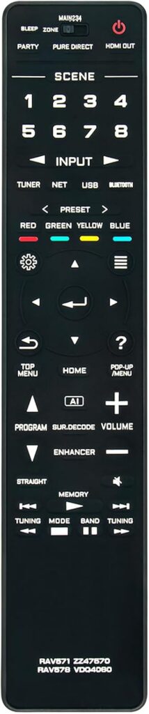 RAV578 VDQ4060 Replace Remote Control Applicable for Yamaha RX-A6A AVENTAGE 9.2-Channel AV Receiver RX-A6ABL and RX-A8A AVENTAGE 11.2-Channel AV Receiver RX-A8ABL
