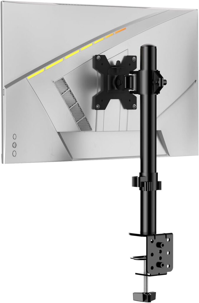 H&C(hcck&Cllassp) Single Monitor Stand for 13-27″ Monitors up to 17.6lbs, Adjustable Heights and Angles Monitor Arm, Desk Mount Stand with C-Clamp, VESA 75x75mm or 100x100mm, Black