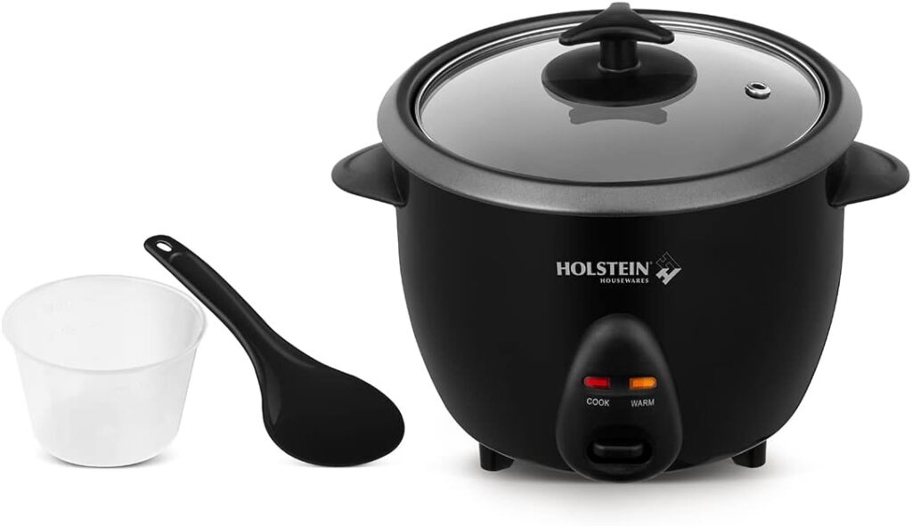 Holstein Housewares 16-Cup Cooked (8-Cup Uncooked) Rice Cooker, Black – One-Touch Operation with Cook & Keep Warm Functions, Perfect for Rice, Quinoa, Oatmeal, Stews & Grains