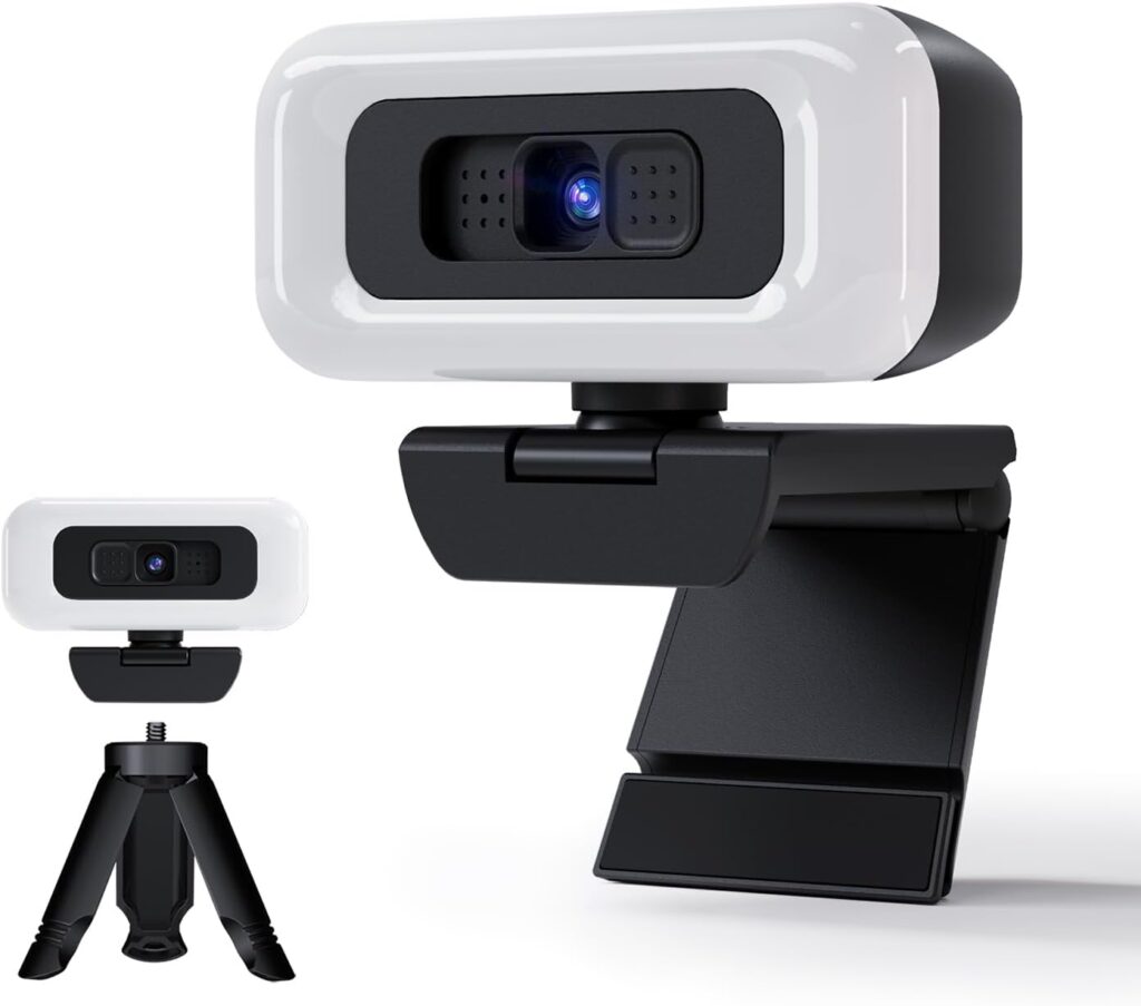 4K Webcam with Light, Webcam for PC with Microphone, USB Computer Camera for Desktop, Web cam with Tripod, Plug and Play, Web Camera for Desktop Computer