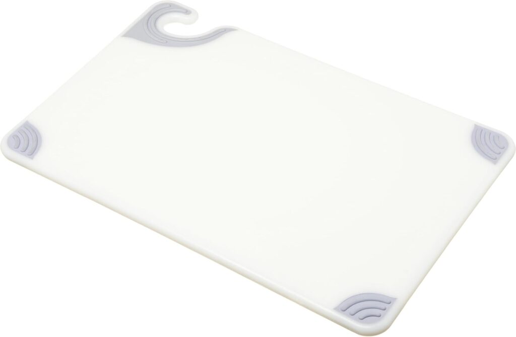 San Jamar Saf-T-Grip Plastic Cutting Board with Safety Hook, 12″ x 18″ x 0.5″, White