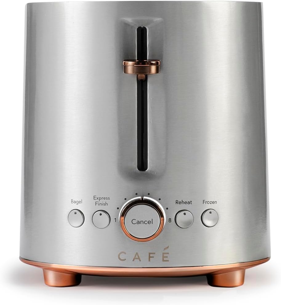 Café Express Finish 2-Slice Toaster | Extra-Wide Slots, Extra Lift for Waffles, Pastries, Texas Toast & More | 4 Pre-Set Functions, 8 Shade Options | Countertop Kitchen Essentials | Stainless Steel