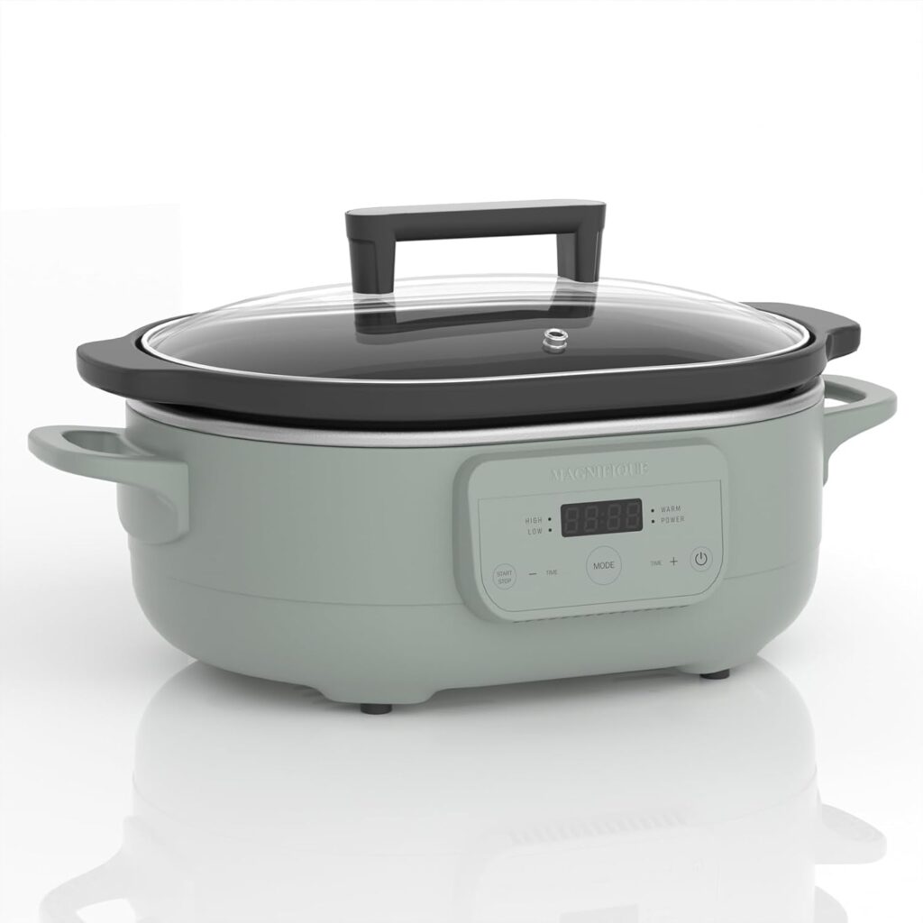 6 Quart Programmable Slow Cooker Removable Healthy Nonstick Pot – Small Kitchen Appliance for Family Dinners – Serves 6+ People – Heat Settings: Keep Warm Olive