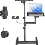 2 Shelves Mobile Projector Stand, Rolling Laptop Stand Adjustable Height to 47 Inches, Podium Stands with Ventilated Tray, Heavy Duty, Laptop Floor Stand for Office, Home, Stage, DJ