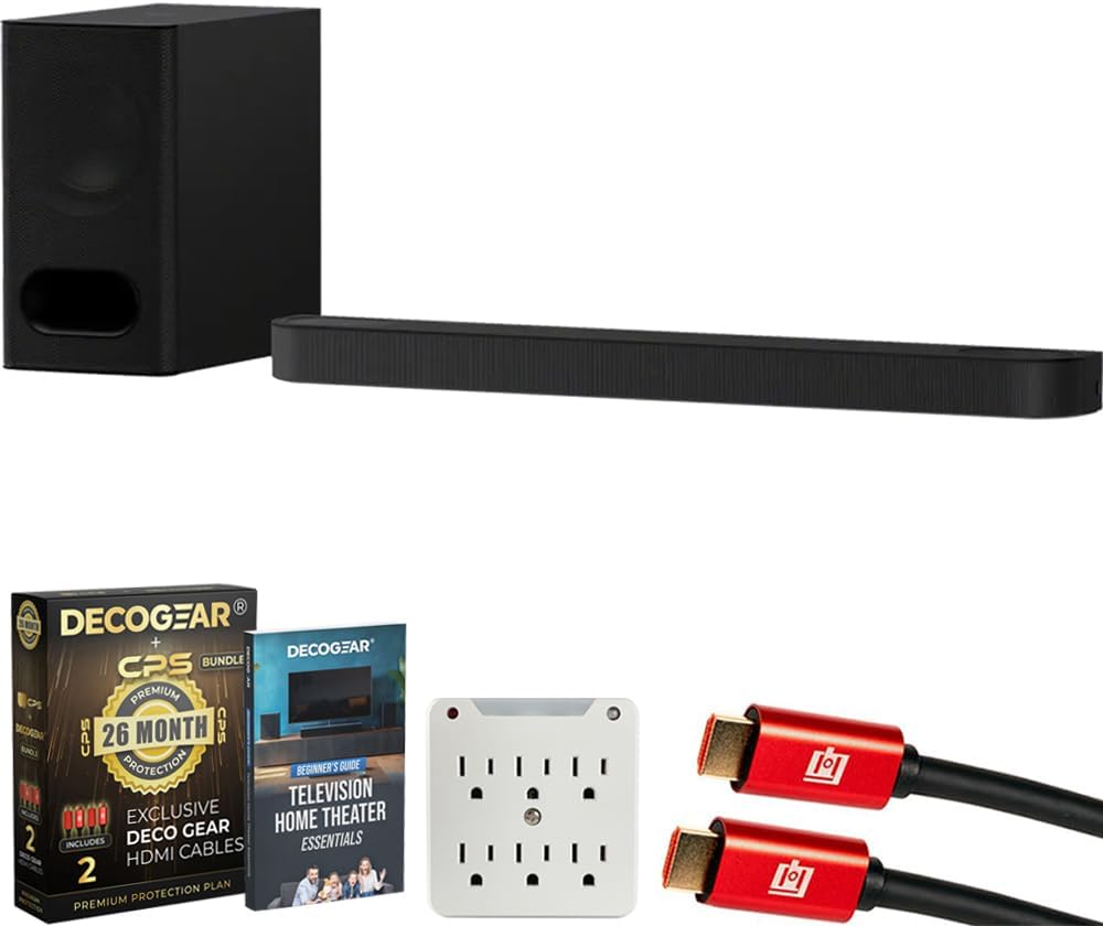 Sony HTB600 BRAVIA Theater Bar 6 3.1.2-Ch Soundbar with Wireless Subwoofer Bundle with CPS 26 Month Protection, 2X HDMI Cables, Surge Adapter & Deco Gear Complete Home Theater Beginner’s Guidebook