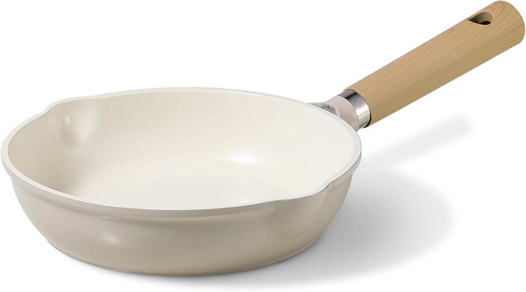 CAROTE 8″ Ceramic Frying Pan Skillet, Non Stick Frying Pan Chef’s Pan, Healthy & PFOA/PFAS Free, Induction-Compatible, Taupe