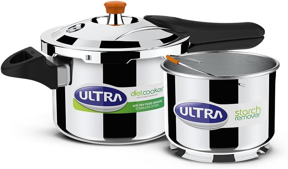 Ultra 3-Liter Duracook Dietcooker Stainless Steel Outer Lid Pressure Cooker with Starch Remover