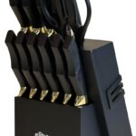 Knife Set With Block,Dishwasher Safe Kitchen Knife Set With Built-In Sharpener,German Stainless Steel Black Knife Block Set(Night Flash Series)