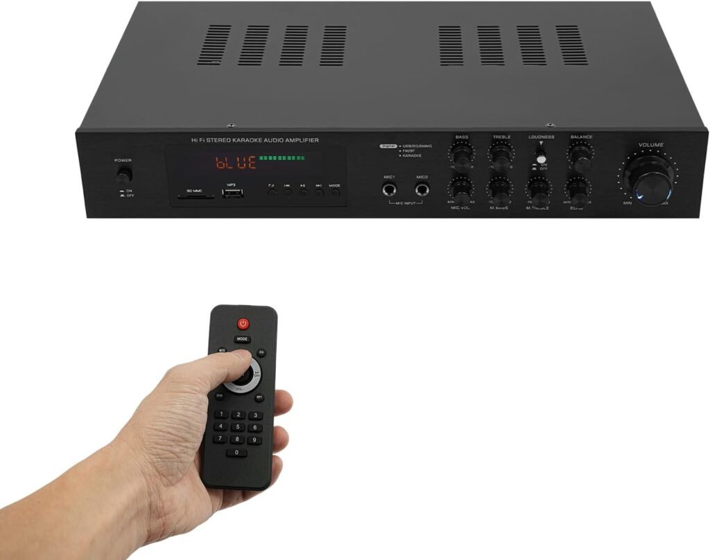 600W Stereo Receivers Home Audio Amplifier, Bluetooth Audio Amplifier with 5.1 Channel, SD/USB/RCA/AUX/5.0 Bluetooth/MP3, 2 Mic Inputs Commercial Power Amplifiers for Home, Karaoke, Theater Speakers