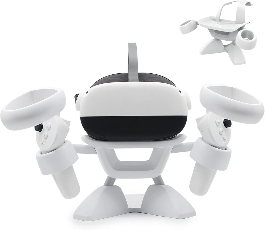 Dollox VR Stand, VR Headset Stand VR Display Holder Storage Virtual Reality Headset Desktop Display Stand for Oculus Quest 2, Quest 3/3s, Rift, Rift S, Valve Index Headsets & Touch Controllers