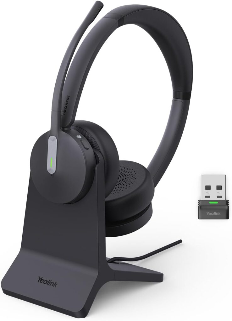 Yealink BH70 with Stand Wireless Bluetooth Headset with Microphone for Work, up to 35h Talking Battery Life, 3 Noise Cancellation Mics, Teams Certified, ≤90min Fast Charging, NO Power Adapter Needed