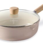 CAROTE Ceramic Nonstick Frying Pan Skillet with Lid, 10″ Deep Frying Pan, 4 QT Saute Pan wilt Lid, Non Stick Chef’s Pan, Non-toxic Healthy, PFOA/PFAS Free, Induction-Compatible, Taupe