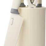 Kuisine Premium kitchen Knife Set with block,High Carbon Stainless Steel Forged,Ergonomic Non-slip Handle Knife Block Set(6PCS,Ivory)