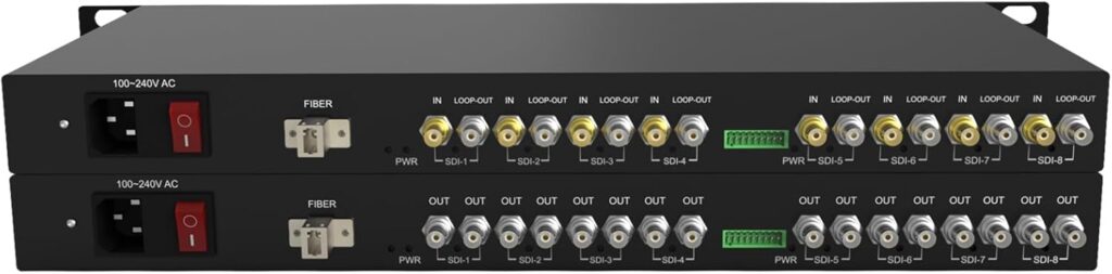 1U Rack-Mount 8-Channel 3G-SDI Fiber Converter | 1080p@60Hz Uncompressed Transmission | CWDM & Loop Out | Single LC Fiber Extender Up to 20KM