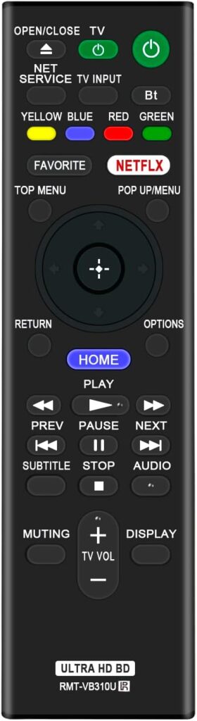 Replacement DVD Player Remote RMT-VB310U Compatible with Sony Blu-ray Disc Player UBP-X800 UBP-X800M2 UBP-X1000ES UBP-UX80 UBP-X1100ES UBPUX80 UBPX800 UBPX1000ES UBPX800M2 4K Ultra HD Blu-ray Player