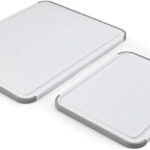 KitchenAid Classic Nonslip 2-Piece Plastic Cutting Board Set with Perimeter Trench and Non Slip Edges, 2-Piece Kitchen Chopping Boards, Dishwasher-Safe, White and Gray
