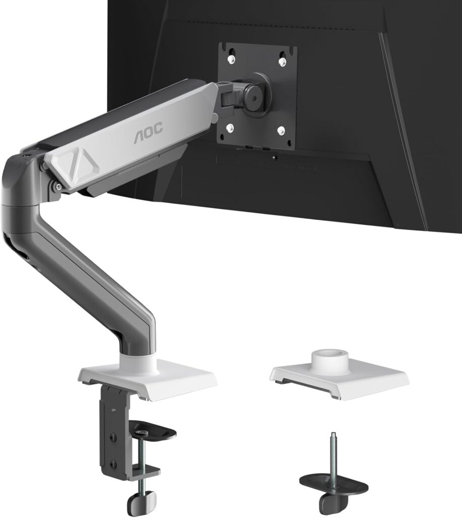 AOC Monitor Mount, Adjustable Single Monitor Arm for 17–32 Inch Screens, Fits 4.4–19.8lbs, Cable Management, VESA 75×75/100×100, C-Clamp & Grommet Base