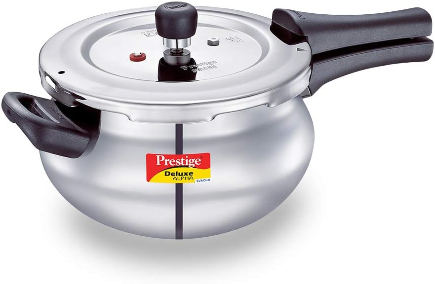 Prestige Deluxe Alpha Svachh Stainless Steel Pressure Cooker with Alpha Base and Deep Lid for Spillage Control, (4.0 L Junior Handi)