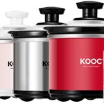 KOOC Small Slow Cooker, 0.65 Quart, Free Liners Included, Upgraded Ceramic Pot, Nutrient Loss Reduction, Sauces, Stews & Dips, Stainless Steel, Red, Round