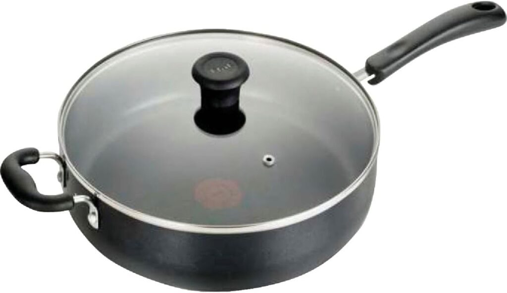 T-Fal Specialty Nonstick Saute Pan with Glass Lid 5 Quart, Oven Broiler Safe 350F, Cookware, Deep Frying Pan with Handle, Skillet, Kitchen, Pots and Pans, Dishwasher Safe, Black
