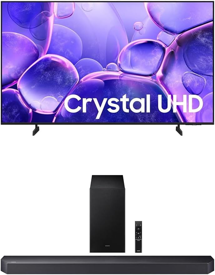 Bundle of Samsung 58-Inch Class Crystal UHD U8000F 4K Smart TV (2025 Model) Endless Free Content, Crystal Processor 4K, + Samsung Q-Series Soundbar HW Q600F 3.1.2 ch Subwoofer (2025 Model)