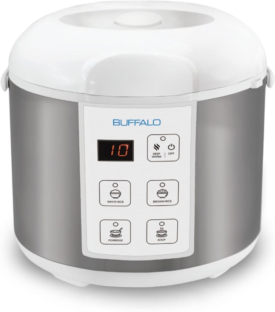 Buffalo Classic Rice Cooker with Clad Stainless Steel Inner Pot – Electric Rice Cooker for White/Brown Rice, Grain – Easy-to-clean, Non-Toxic & Non-Stick, Auto Warmer (5 Cup)
