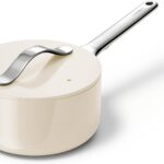 Caraway Nonstick Ceramic Sauce Pan with Lid (1.75 qt) – Non Toxic, PTFE & PFOA Free – Oven Safe & Compatible with All Stovetops (Gas, Electric & Induction) – Cream