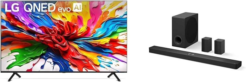 LG 85″ 2025 QNED92A 4K Smart TV and S90TR 7.1.3-Channel OLED evo TV Matching Home Theater Soundbar with Rear Surround Speakers and Wireless Subwoofer, Wow Orchestra, Dolby Atmos