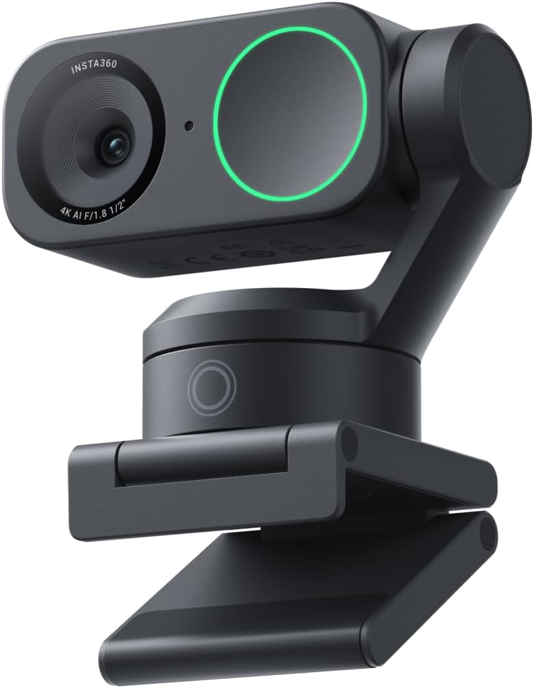 Insta360 Link 2 PTZ Dual Axis Gimbal AI-Powered 4K Webcam with 1/2″ Sensor for Increased Detail, Pro Audio, Gesture Control, HDR, AI Tracking, Deskview and Streamer Mode – Built-in Privacy Protection