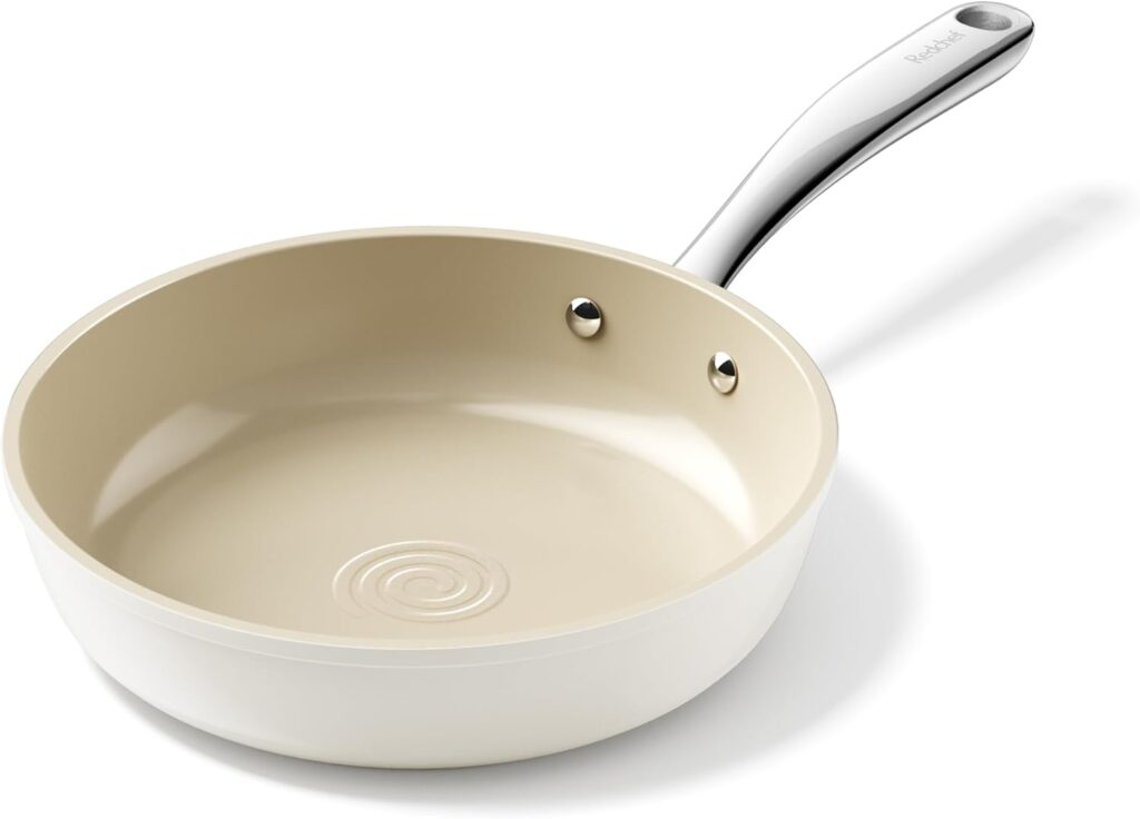 Redchef Ceramic Non Stick Frying Pans, Nonstick Frying Pan Skillet, Ceramic Egg Pan with Stay Cool Handle, Non Toxic Induction Pan for Cooking, PFOA & PFAS Free, Oven & Dishwasher Safe (8″ Beige)