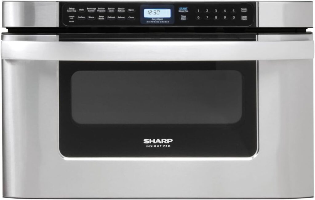 SHARP KB6524PSY Microwave Drawer Oven, 24-inch, 1.2 Cubic Feet, 950 Watt, Angled Touch Control Panel, Stainless Steel