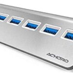 Achoro 7 Ports USB 3.0 Hub – Triangle Aluminum Alloy – High-Speed USB Port Expander – Compatible with PC, iMac, MacBook, Windows, Desktop, and More – Computer Multiple USB HUB (Silver)