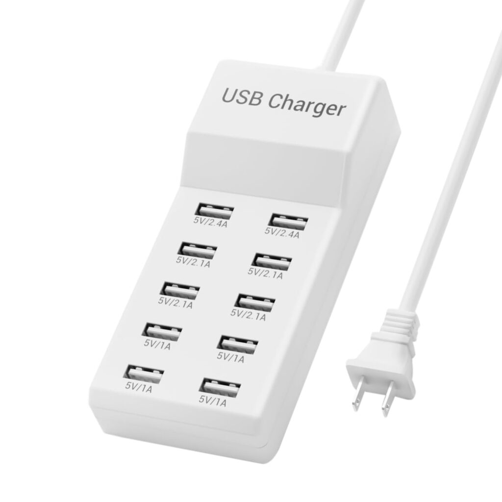 USB Charging Station 50w10A 10-Port Charger, Multiport Charger Hub, Compatible with iPhone, Galaxy, iPad Tablet, and Other Devices(White)