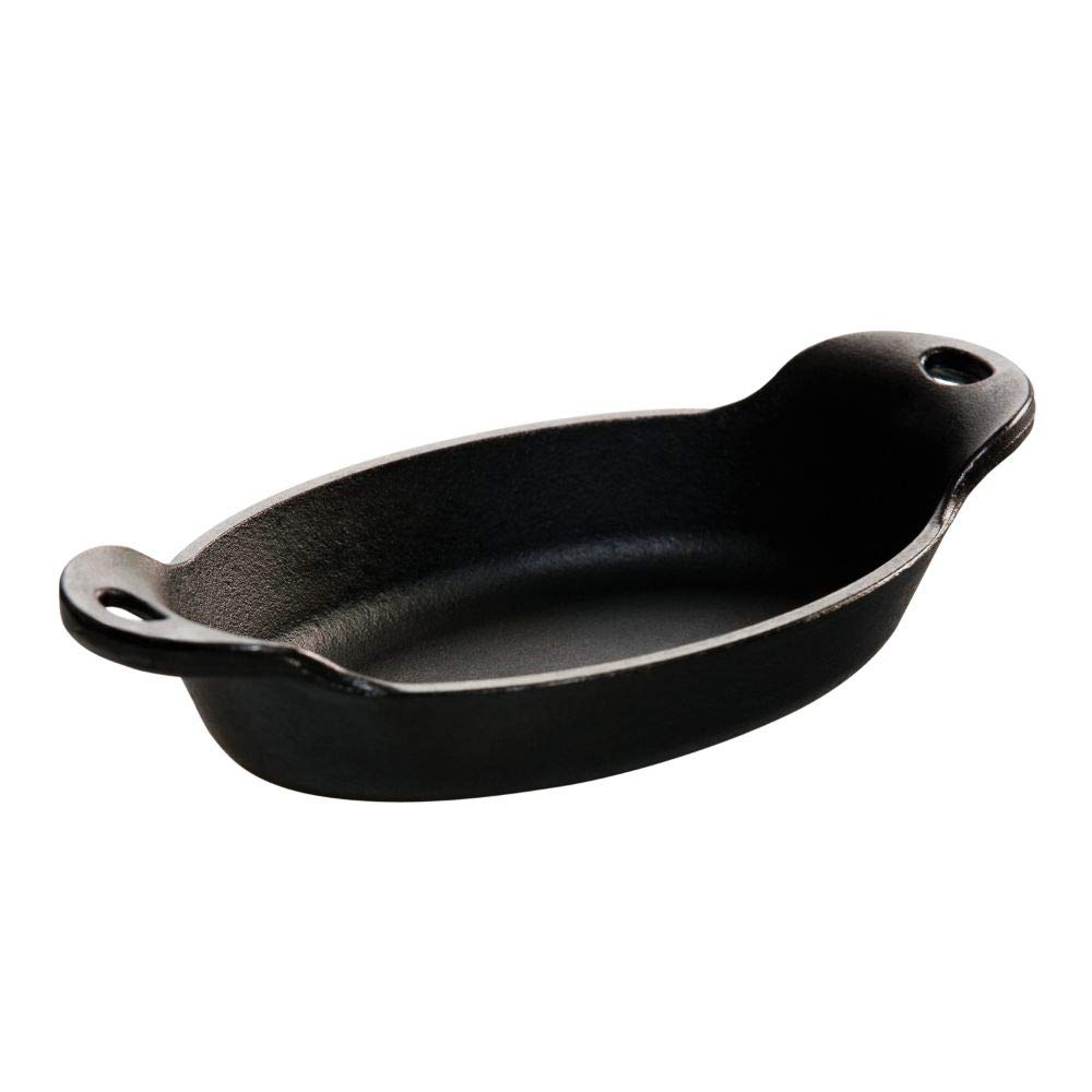 Lodge HMSOV Heat Enhanced and Seasoned Cast Iron Oval Mini Server, 9-Ounce, Black