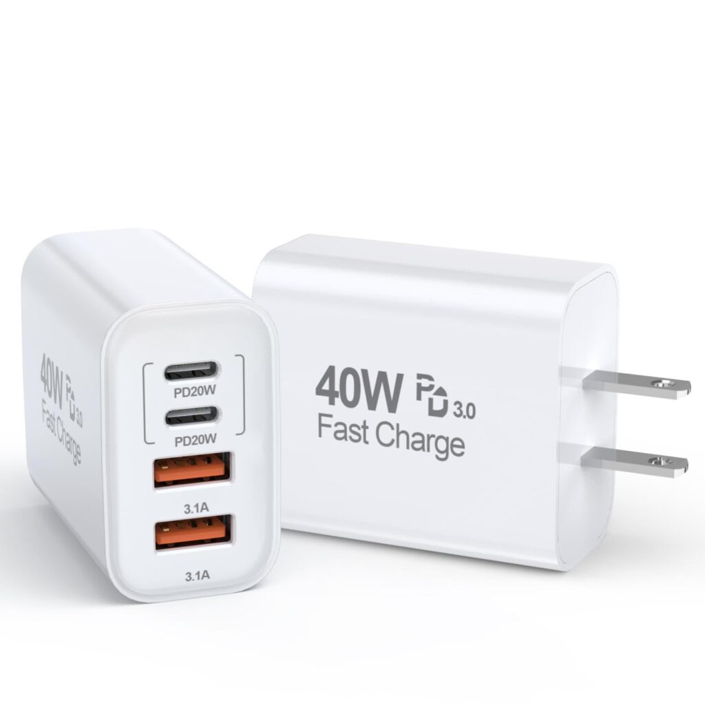 40W iPhone Charger Block,2Pack Apple Phone Charger USB C Charger Fast Charging Blocks Cube, 4Ports USB C Type C Wall Charge Adapter Multiport Brick Box for iPhone 16 Pro Max/15/14/13/12/11/X,iPad Pro