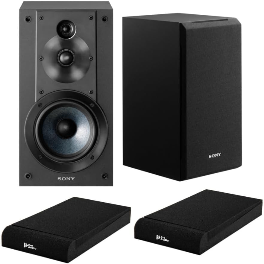 Sony SSCS5 3-Way 3-Driver Bookshelf Speaker System (Black) Bundle with Isolation Pads (2 Items)
