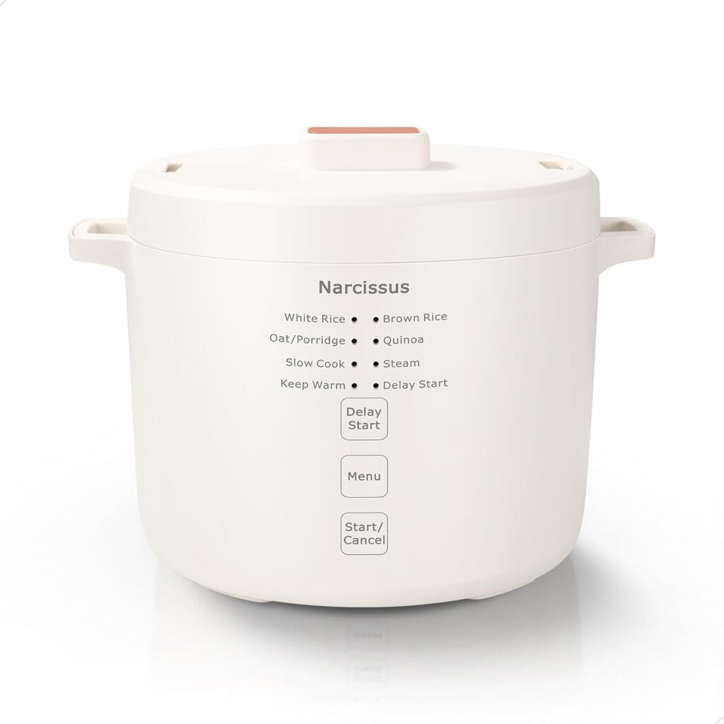 Narcissus 3.5-Cup Rice Cooker for 1-3 People, Multifunctional for Rice, Oatmeal, Quinoa – Slow Cook, Steam, Cook Rice & Steam Dish Together, Rice White