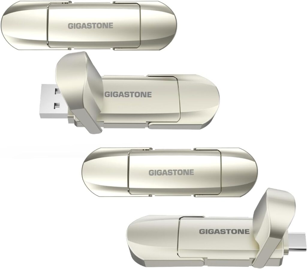 Gigastone Duo Pro Flip USB-A+C 256GB (4-Pack) Dual External Portable SSD 500MB/s Supports Apple 4K 60fps ProRes HDR Video Recording USB3.2 Gen 2 for iPhone 16 PS5 Mac iPad Laptop Android