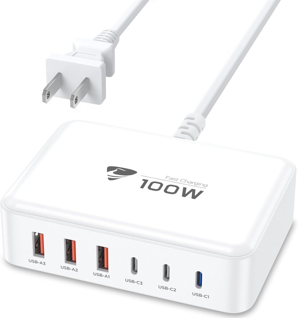 USB C Fast Charger, 100W GaN 6 Port USB C Fast Charging Station Hub Block Cube, QC USB A and PD USB c Wall Charger Power Multiple USB Charger Plug for iPhone 16 15 14 13 12 Pro Max, MacBook, Samsung