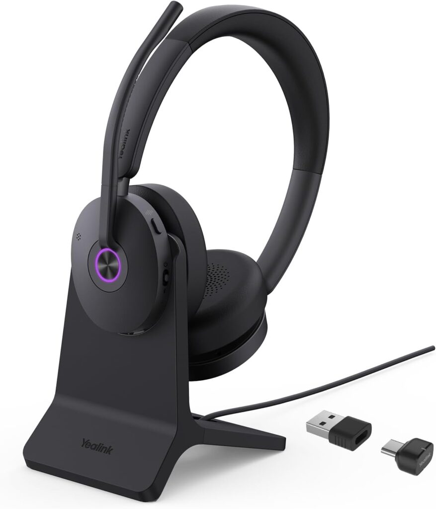 Yealink BH74 with Stand Active Noise Canceling Wireless Headset with Mic for Work, 6-mics Hybrid ANC Microsoft Teams Premium Open Ofﬁce Certified Headsets Bluetooth 5.3, up to 32h Talk, UC Compatible
